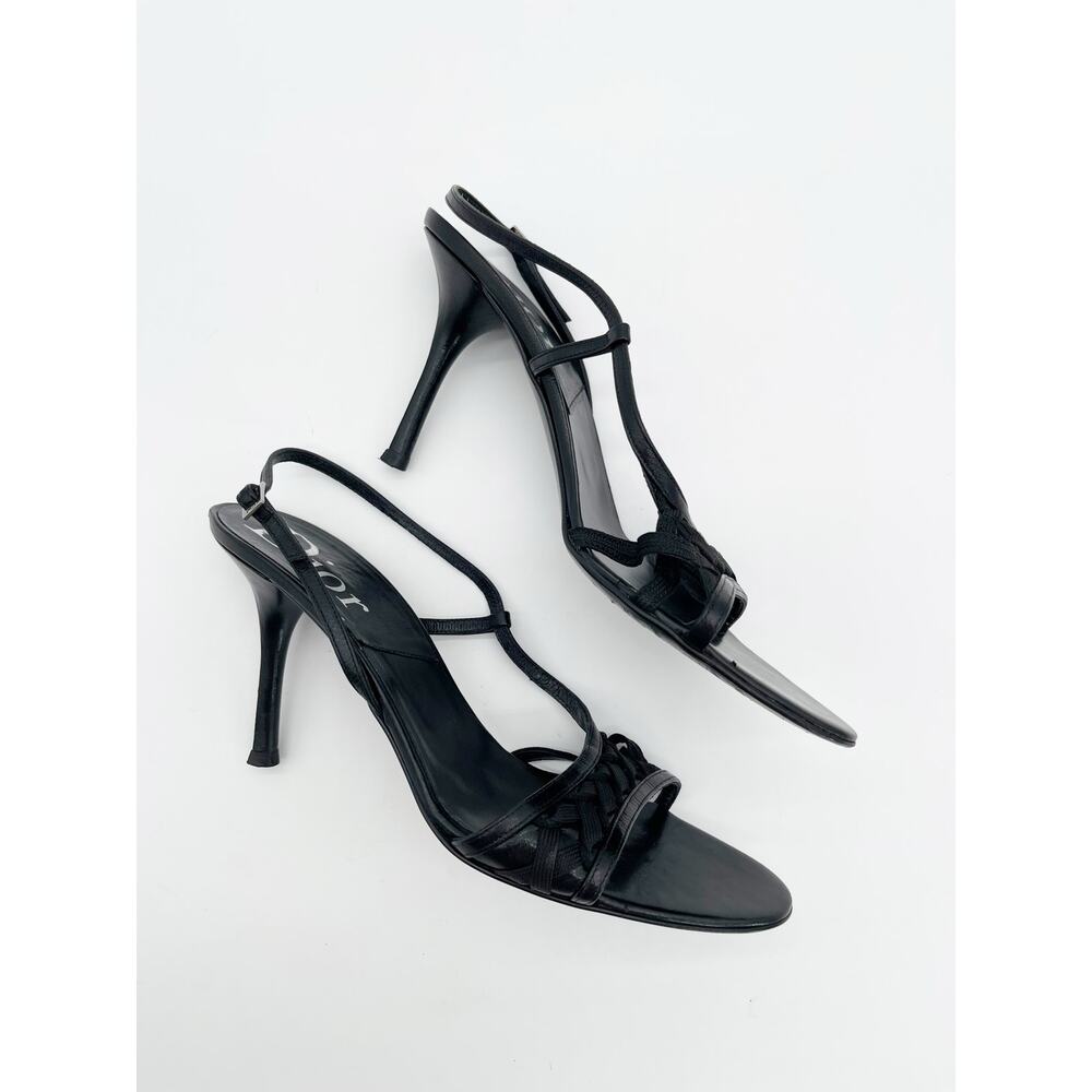Christian Dior Vintage Y2K Black Woven Strappy Slingback Heel Sandals EU 40.5 - Picture 4 of 12